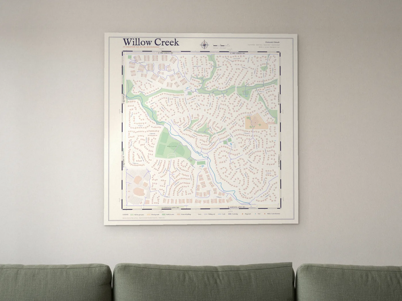 36 by 36 inch Willow Creek wall map mockup